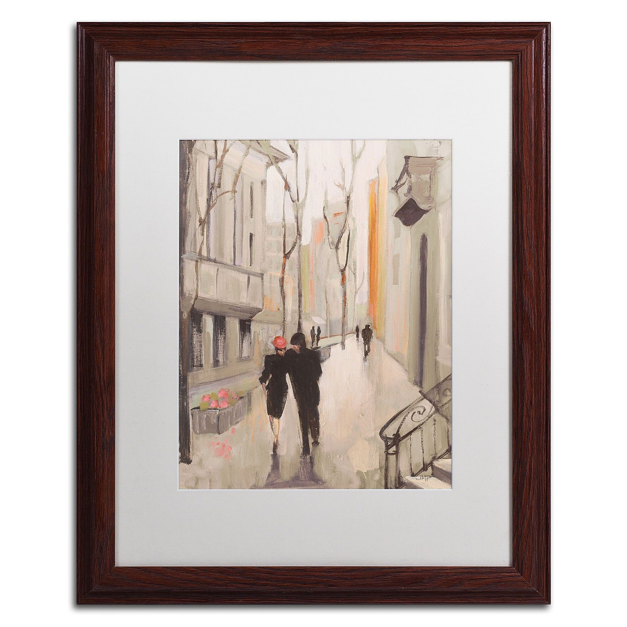Trademark Fine Art Village Promenade Neutral by Julia Purinton 20x16 FRM Art, WHT MTD (WAP0112-W1620MF)