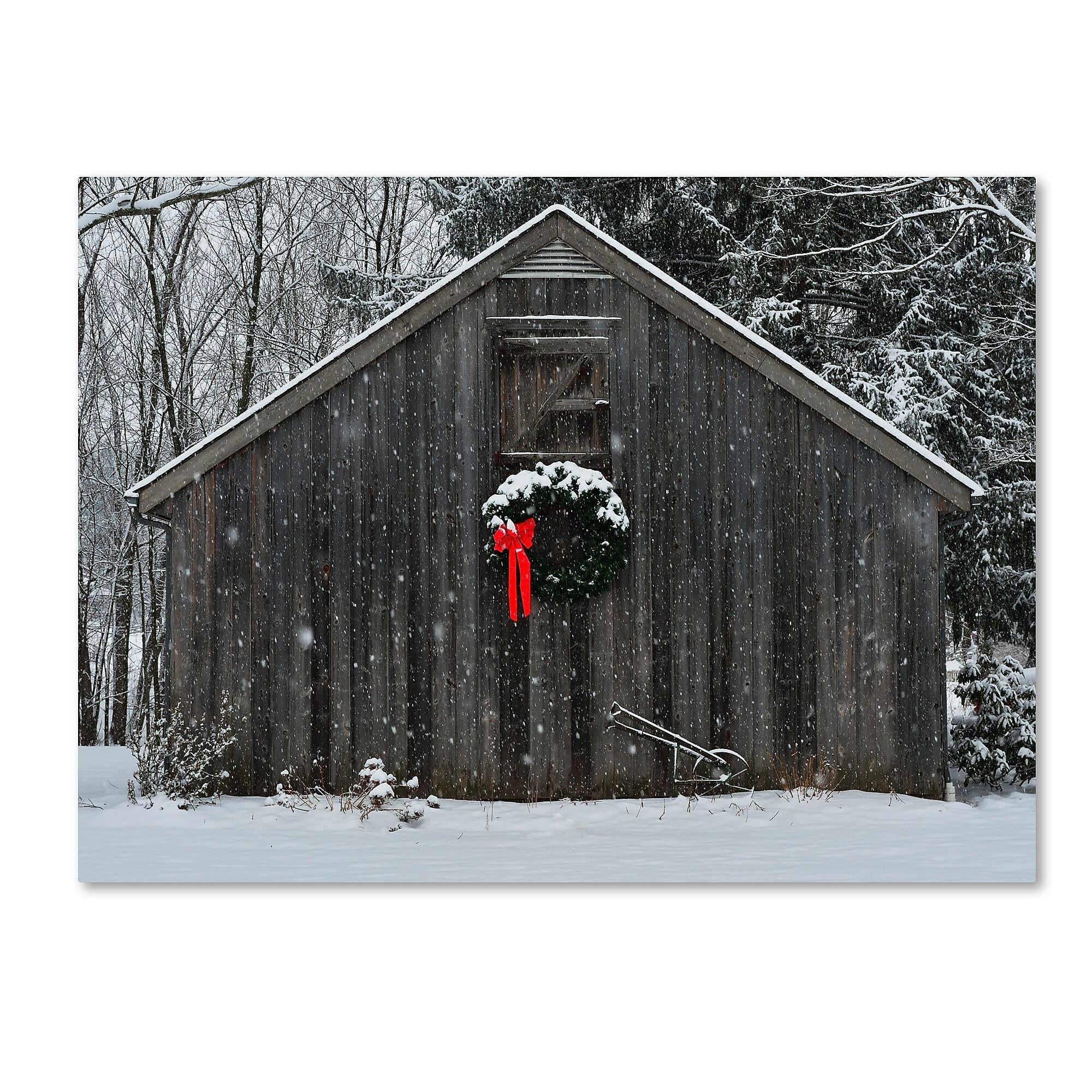 Trademark Fine Art KS0161-C2432GG "Christmas Barn in the Snow" by Kurt Shaffer 24" x 32" FRMLS Art