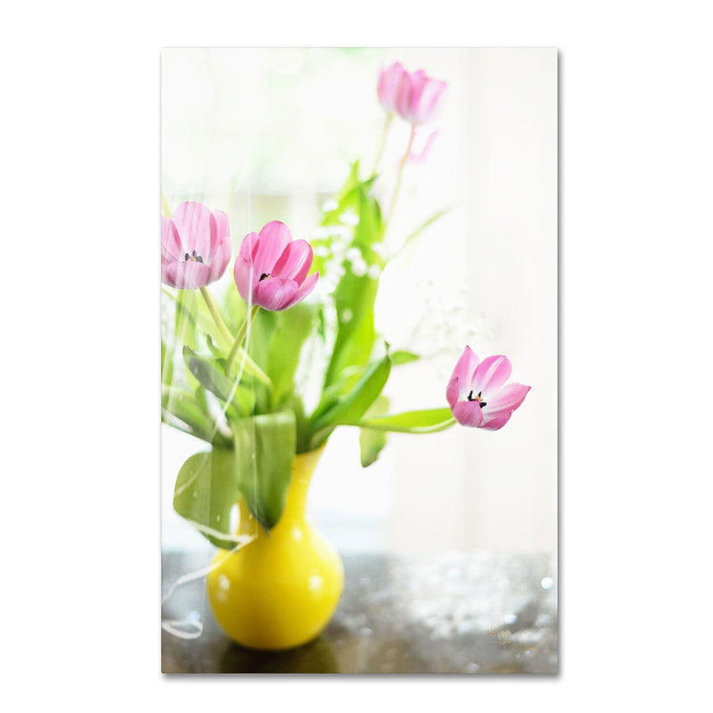 Trademark Fine Art LBR0279-C1219GG "Pink Tulips in Yellow Vase" by Lois Bryan 19" x 12" FRMLS Art