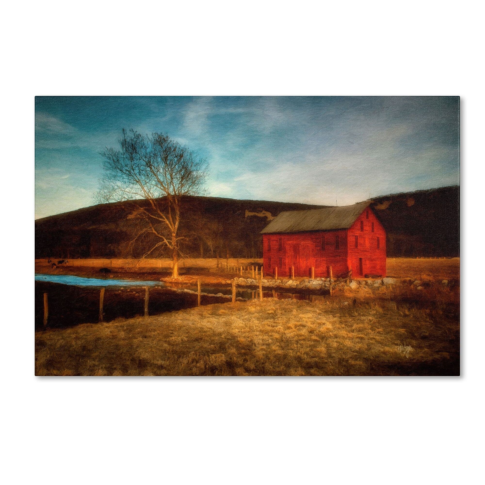 Trademark Fine Art LBR0281-C2232GG "Red Barn at Twilight" by Lois Bryan 22" x 32" Frameless Art