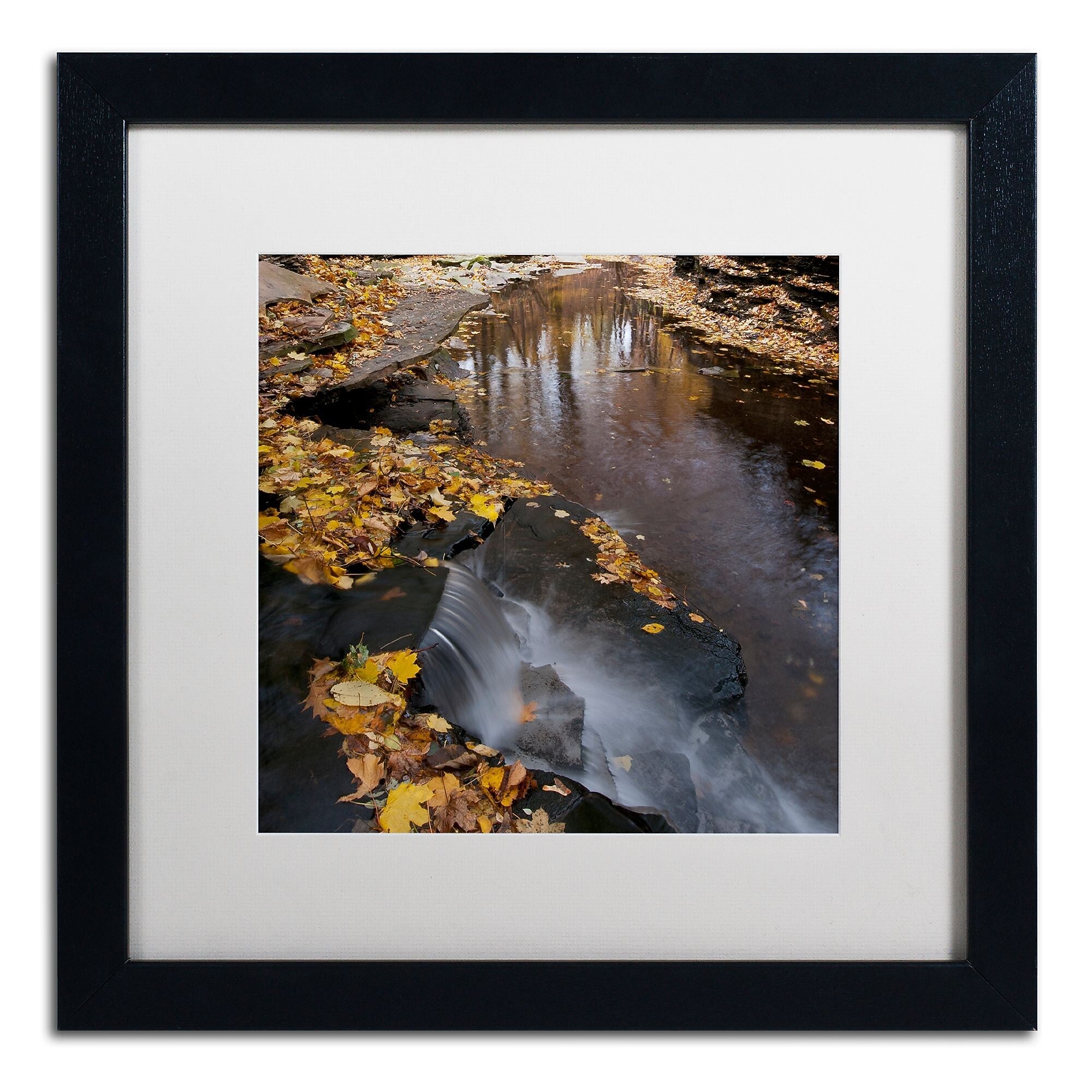 Trademark Fine Art Lakeview Autumn Waterfall #2 by Kurt Shaffer 16x16 FRM Art, WHT MTD (KS0141-B1616MF)