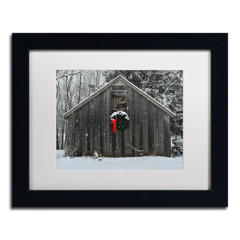 Trademark Fine Art KS0161-B1114MF Christmas Barn in the Snow by Kurt Shaffer 11x14 FRM Art, WHT MTD