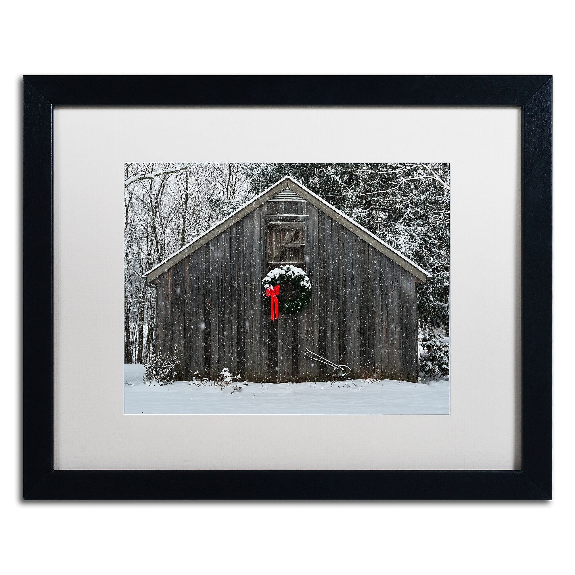 Trademark Fine Art KS0161-B1620MF Christmas Barn in the Snow by Kurt Shaffer 16x20 FRM Art, WHT MTD