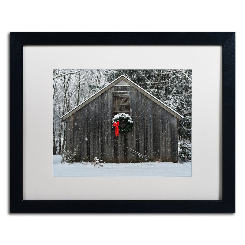 Trademark Fine Art KS0161-B1620MF Christmas Barn in the Snow by Kurt Shaffer 16x20 FRM Art, WHT MTD