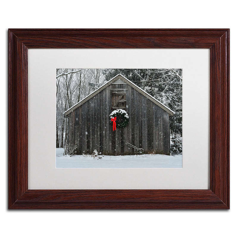 Trademark Fine Art KS0161-W1114MF Christmas Barn in the Snow by Kurt Shaffer 11x14 FRM Art, WHT MTD