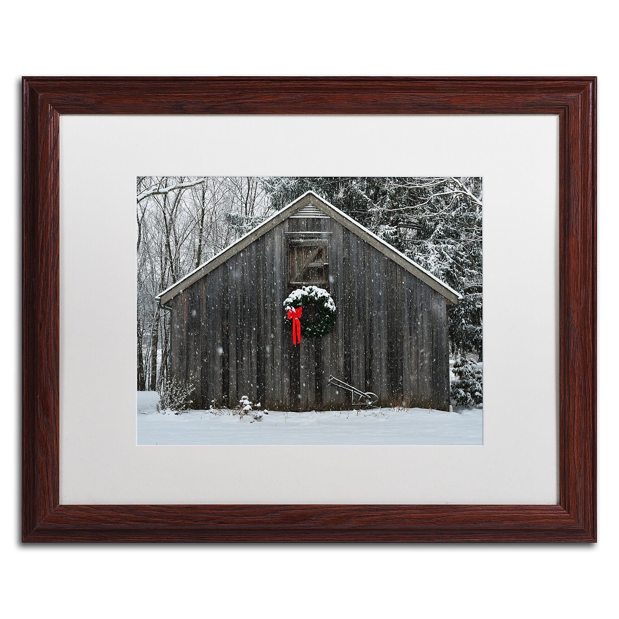 Trademark Fine Art KS0161-W1620MF Christmas Barn in the Snow by Kurt Shaffer 16x20 FRM Art, WHT MTD