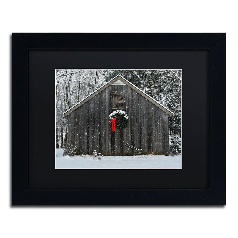 Trademark Fine Art KS0161-B1114BMF Christmas Barn in the Snow by Kurt Shaffer 11x14 FRM Art, BLK MTD