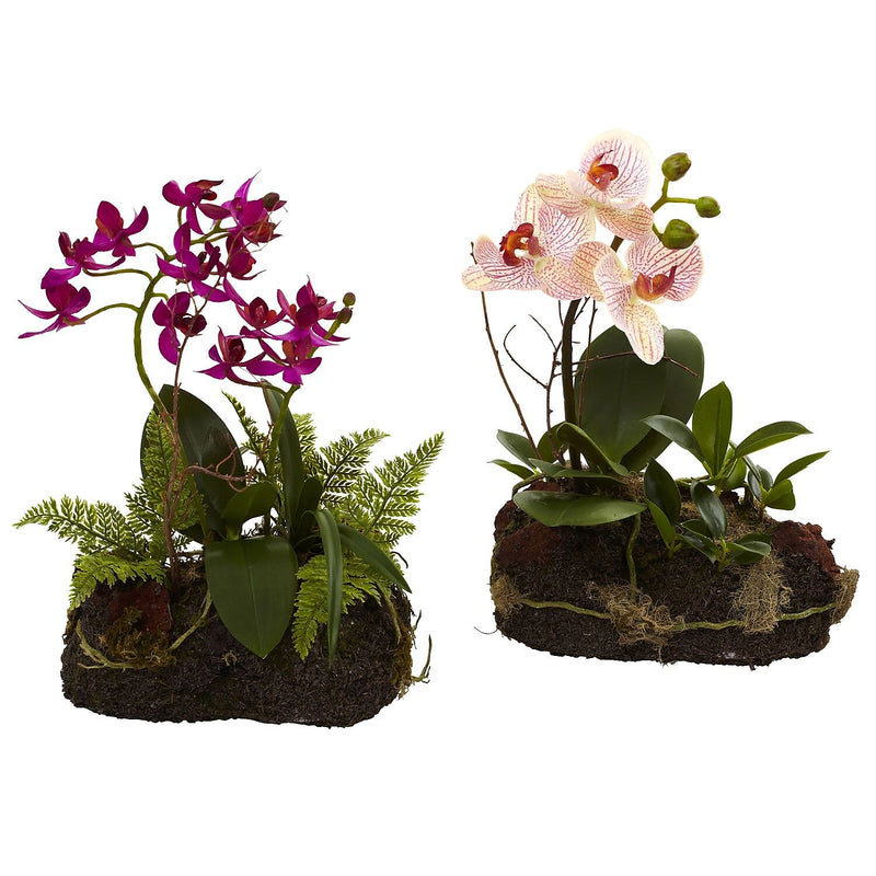 Nearly Natural 4835-S2 Orchid Island Floral Arrangement Purple & Pink