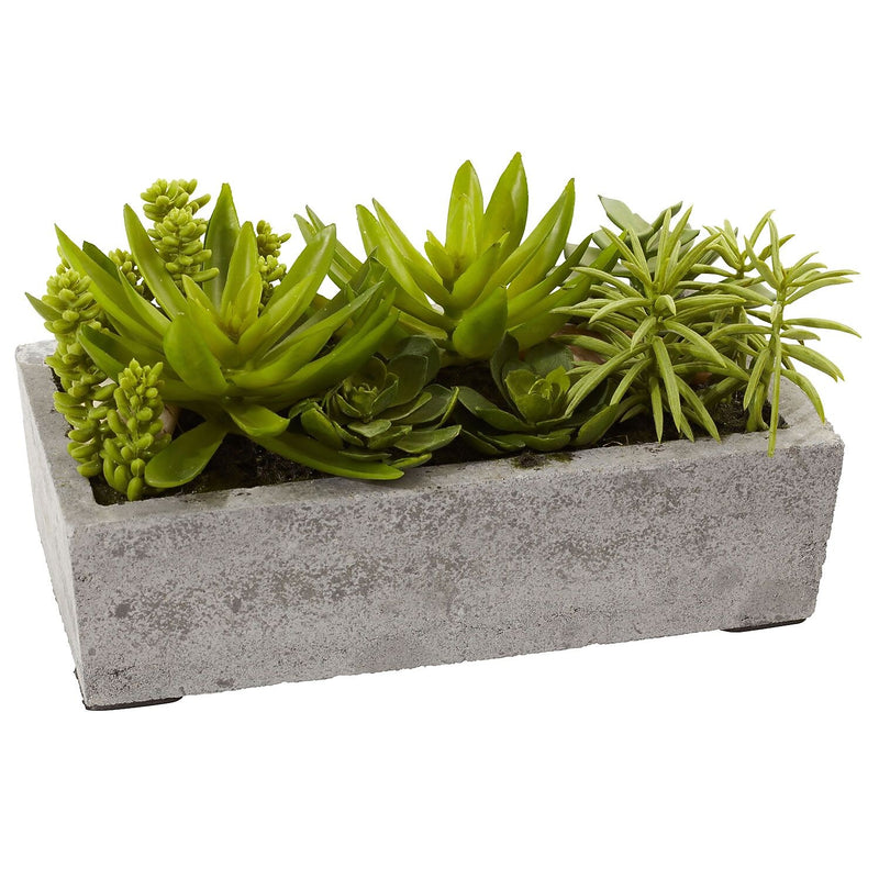 Nearly Natural 4841 Succulent Garden with Concrete Planter 6.5 x 12.8 inch