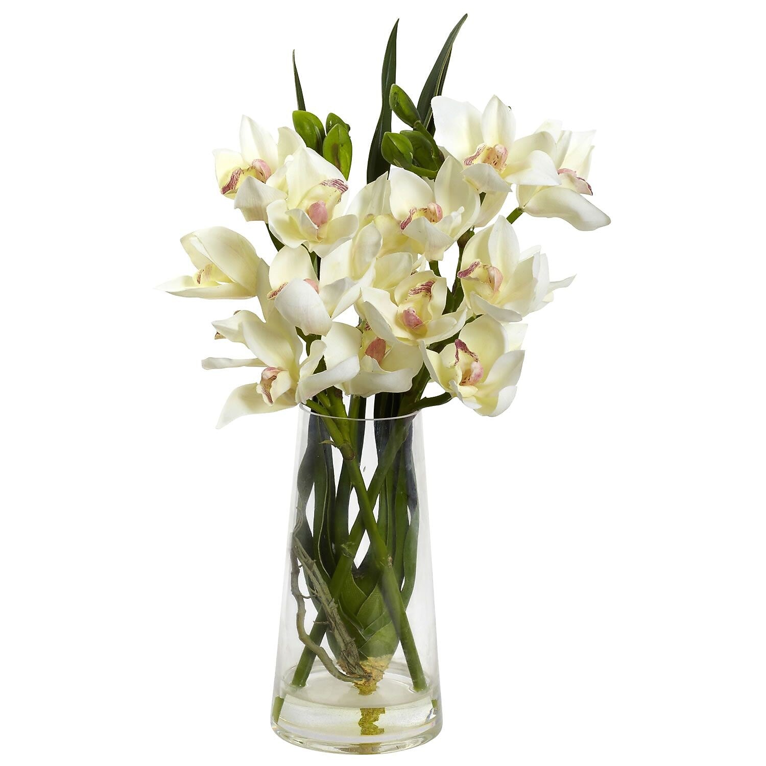 Nearly Natural 4992 Cymbidium Orchid with Vase White