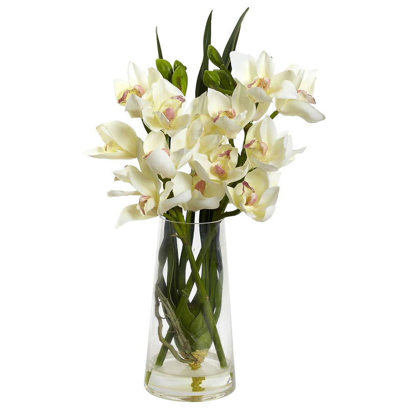 Nearly Natural 4992 Cymbidium Orchid with Vase White
