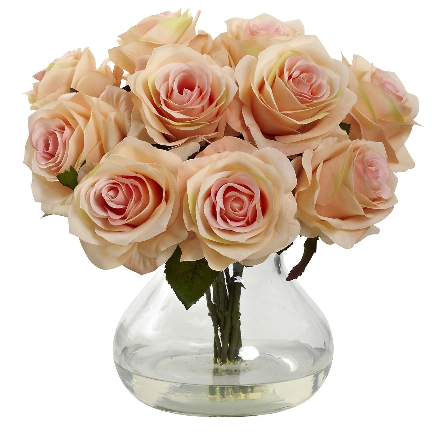 Nearly Natural 1367-PH Rose Arrangement with Vase, Peach