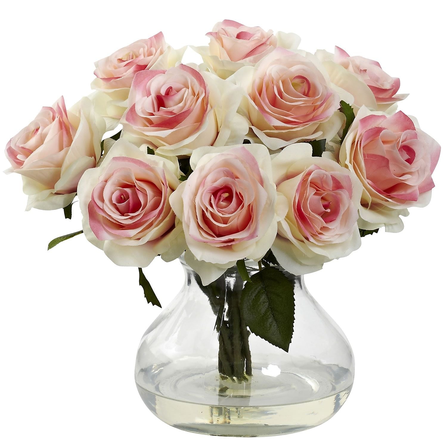 Nearly Natural 1367-LP Rose Arrangement with Vase, Light Pink