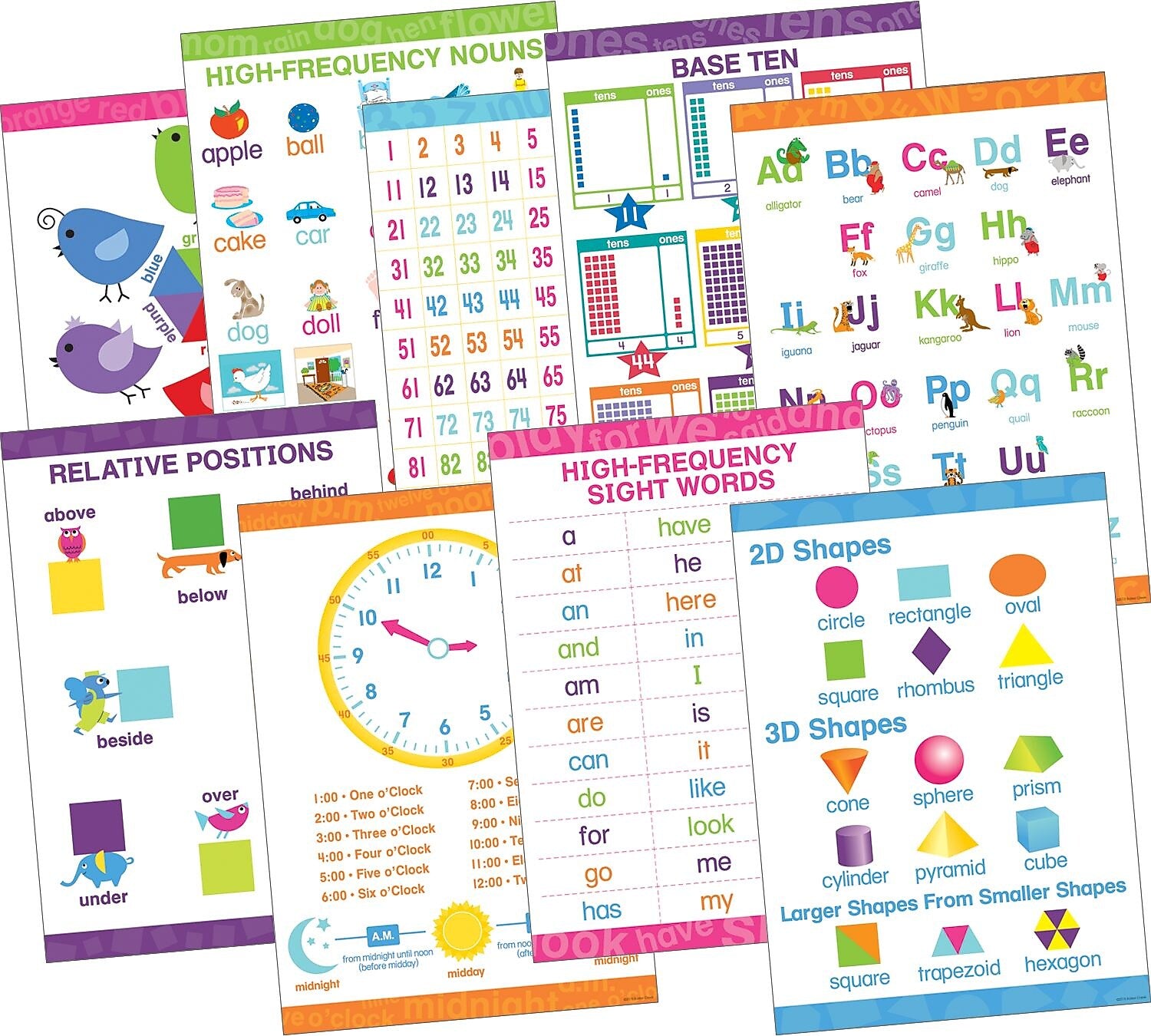 Barker Creek Early Learning Essentials Poster Set, 13-3/8" x 19", Nine Posters/Set