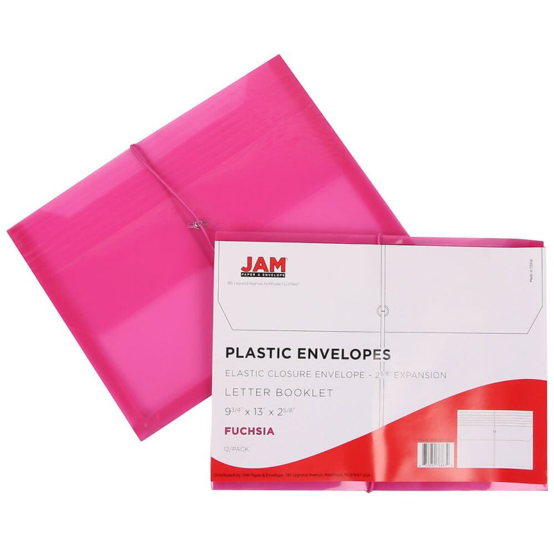 JAM Paper Standard Plastic Document File, 1 Pocket, Letter, Fuchsia Pink, 12/Pack (218E25FUB)