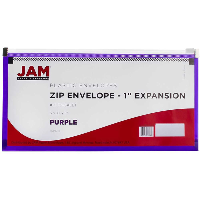 JAM Paper Expanding Wallet with Zipper Closure, Letter, Purple, 12/Pack (921Z1PU)