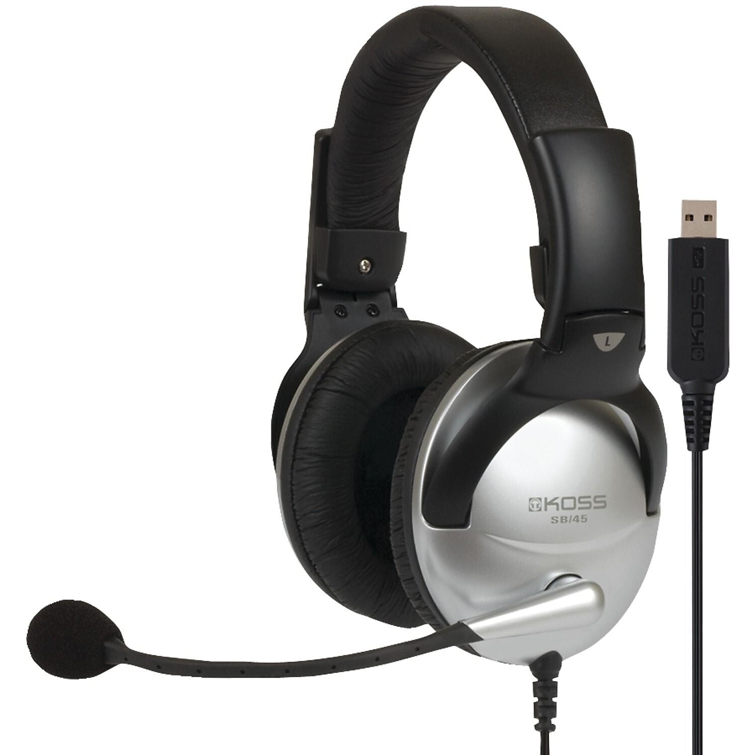 Koss USB-A Noise Canceling Stereo Computer Headset, Black/Silver (KSSSB45USB)