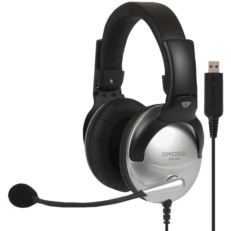 Koss USB-A Noise Canceling Stereo Computer Headset, Black/Silver (KSSSB45USB)