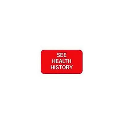 Chart Alert Medical Labels, See Health History, Red, 0.875 x 1.5 inch, 500 Labels
