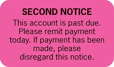 Collection and Notice Collection Labels, Second Notice, Fluorescent Pink, 0.875 x 1.5 inch, 500 Labels