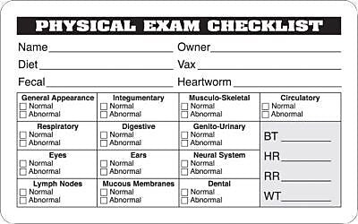 Veterinary Examination Medical Labels, Physical Exam Checklist, White, 2.5 x 4 inch, 100 Labels (37160)