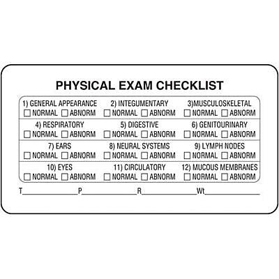 Veterinary Examination Labels, Physical Exam Checklist, White, 1.75 x 3.25 inch, 500 Labels