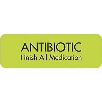 Medication Instruction Labels, Antibiotic, Chartreuse, 1.5 x 0.5 inch, 500 Labels