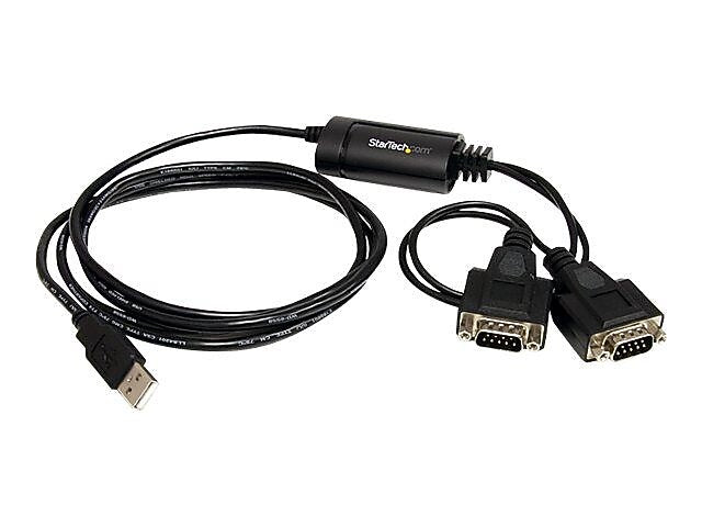StarTech 6' USB 2.0 2-Port FTDI Type A Male To DB9 Male RS232 Serial Adapter Cable, Black