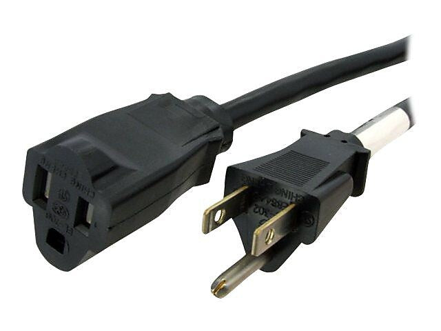 Startech 15' NEMA 5-15R to NEMA 5-15P Power Extension Cord, Black