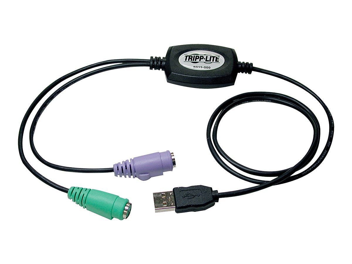 Tripp Lite 35" Type A Male USB To Mini-DIN PS/2 Adapter For Keyboard And Mouse, Black