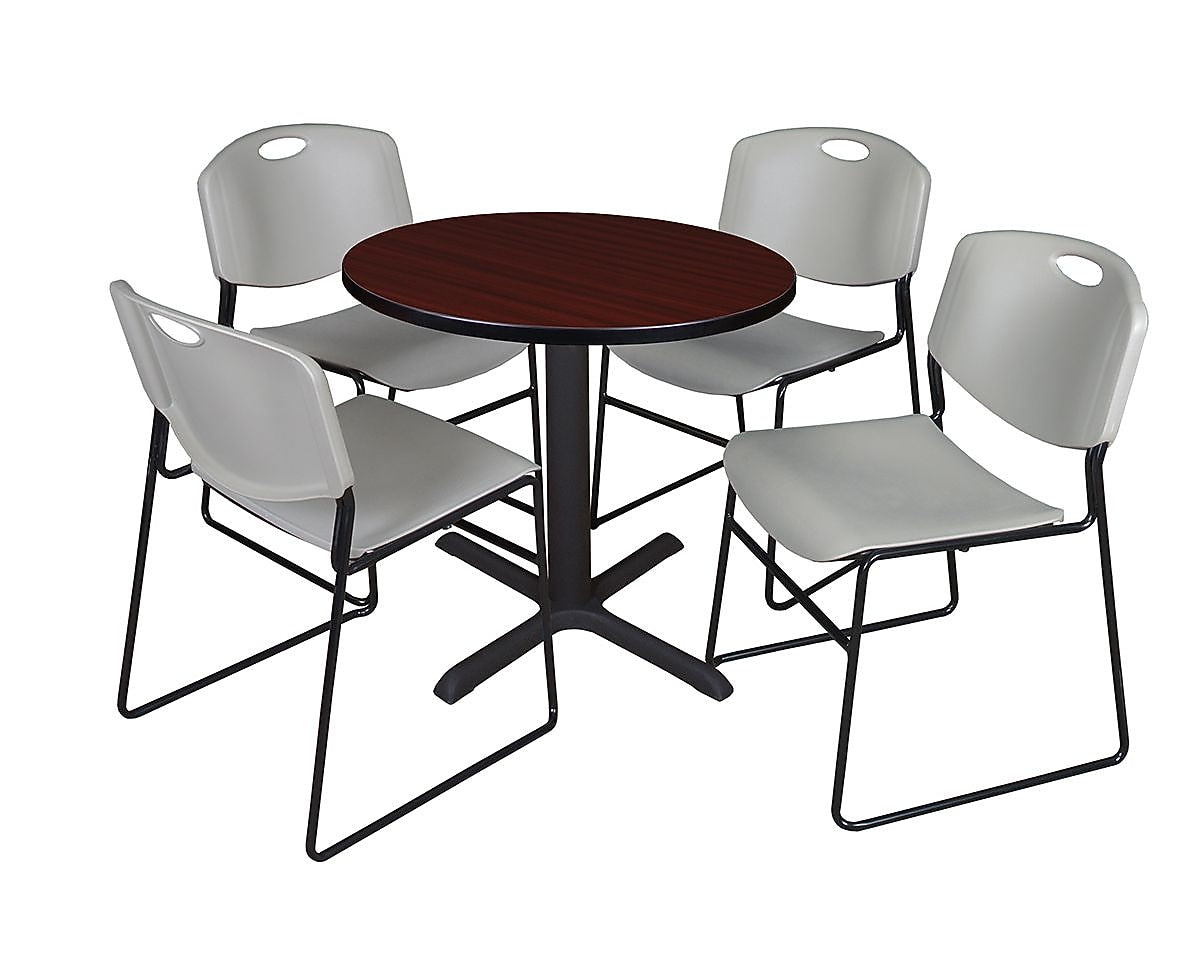 Regency 30-inch Laminate Round Table with 4 Zeng Stack Chairs, Gray (TB30RNDMH44GY)