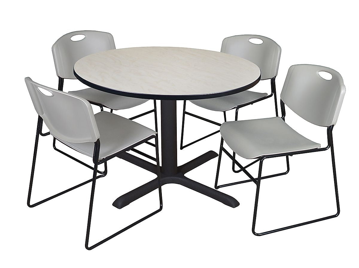 Regency 48" Laminate Maple Round Table with Zeng Stack Chairs Gray (TB48RNDPL44GY)