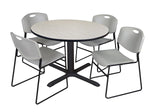Regency 48" Laminate Maple Round Table with Zeng Stack Chairs Gray (TB48RNDPL44GY)