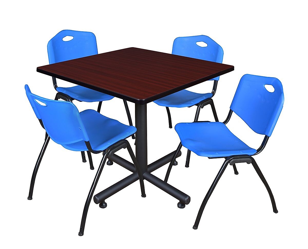Regency 36" Laminate, Melamine and Steel Square Lunch Table with Stacker Chairs Blue (TKB3636MH47BE)