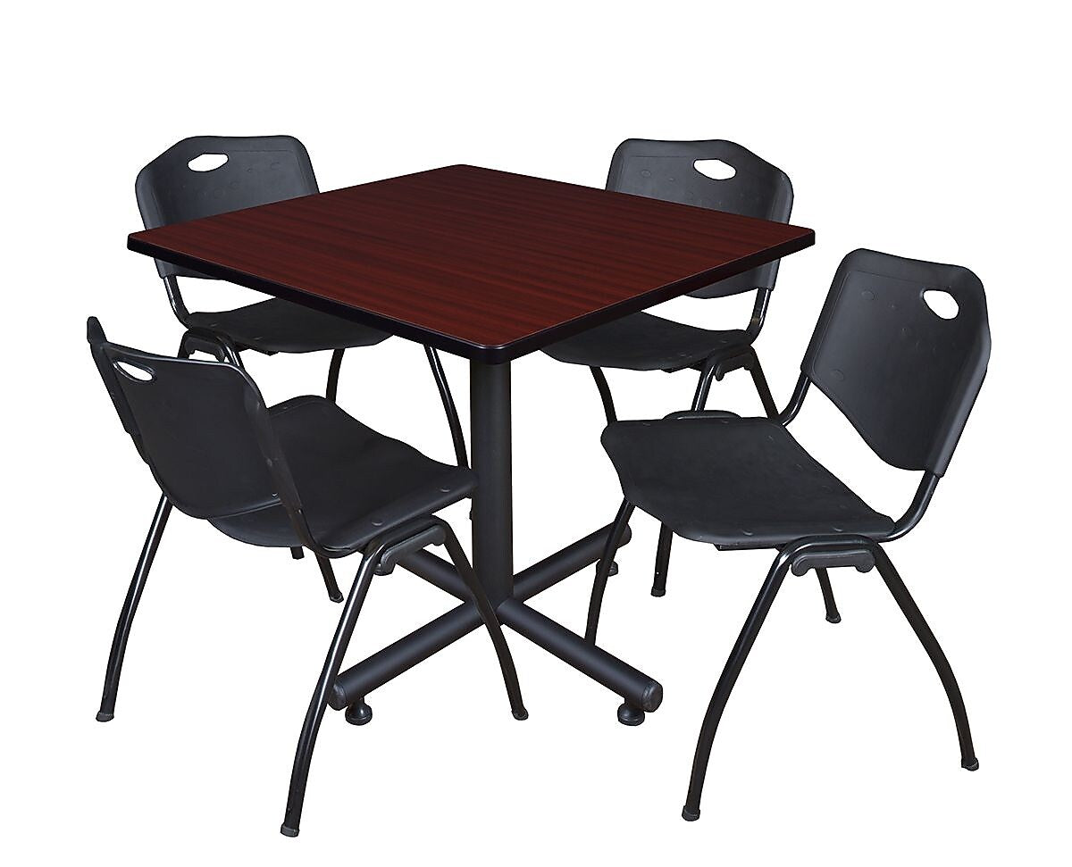 Regency 36" Laminate, Melamine and Steel Square Lunch Table with Stacker Chairs Black (TKB3636MH47BK)