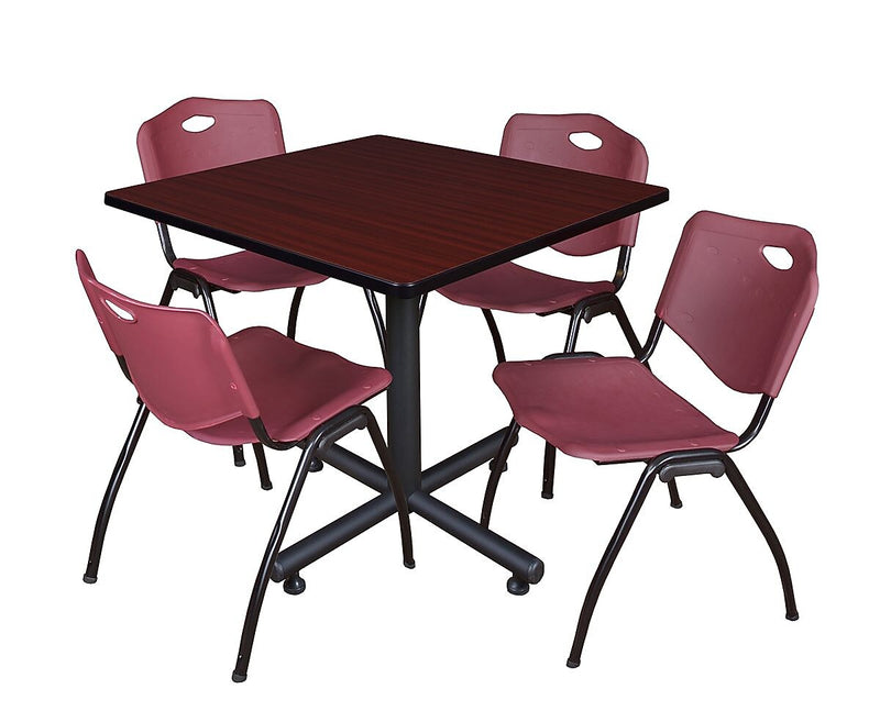 Regency 36" Laminate, Melamine and Steel Square Lunch Table with Stacker Chairs, Burgundy (TKB3636MH47BY)