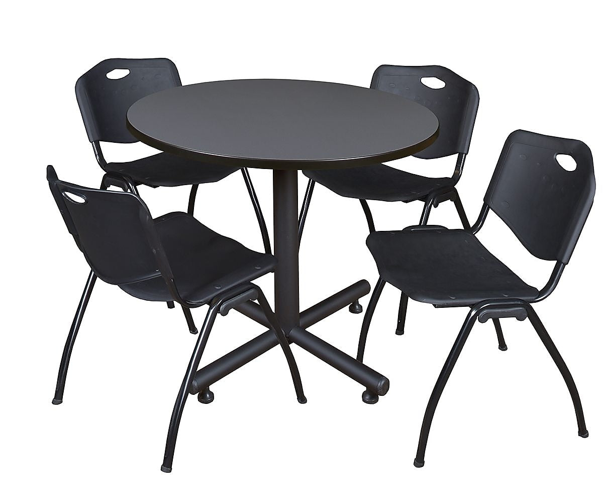 Regency 42-inch Round Laminate Gray Table With 4 M Stacker Chairs, Black (TKB42RNDGY47BK)
