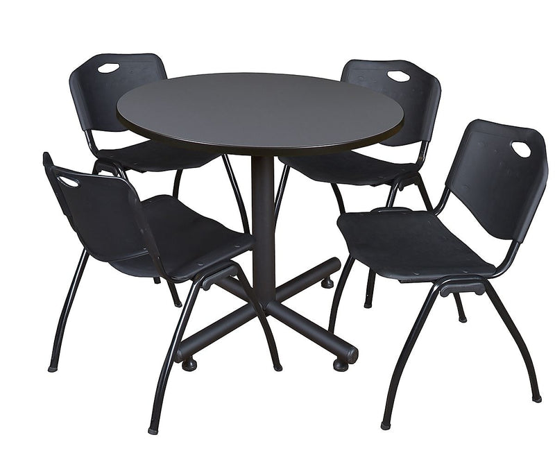 Regency 42-inch Round Laminate Gray Table With 4 M Stacker Chairs, Black (TKB42RNDGY47BK)