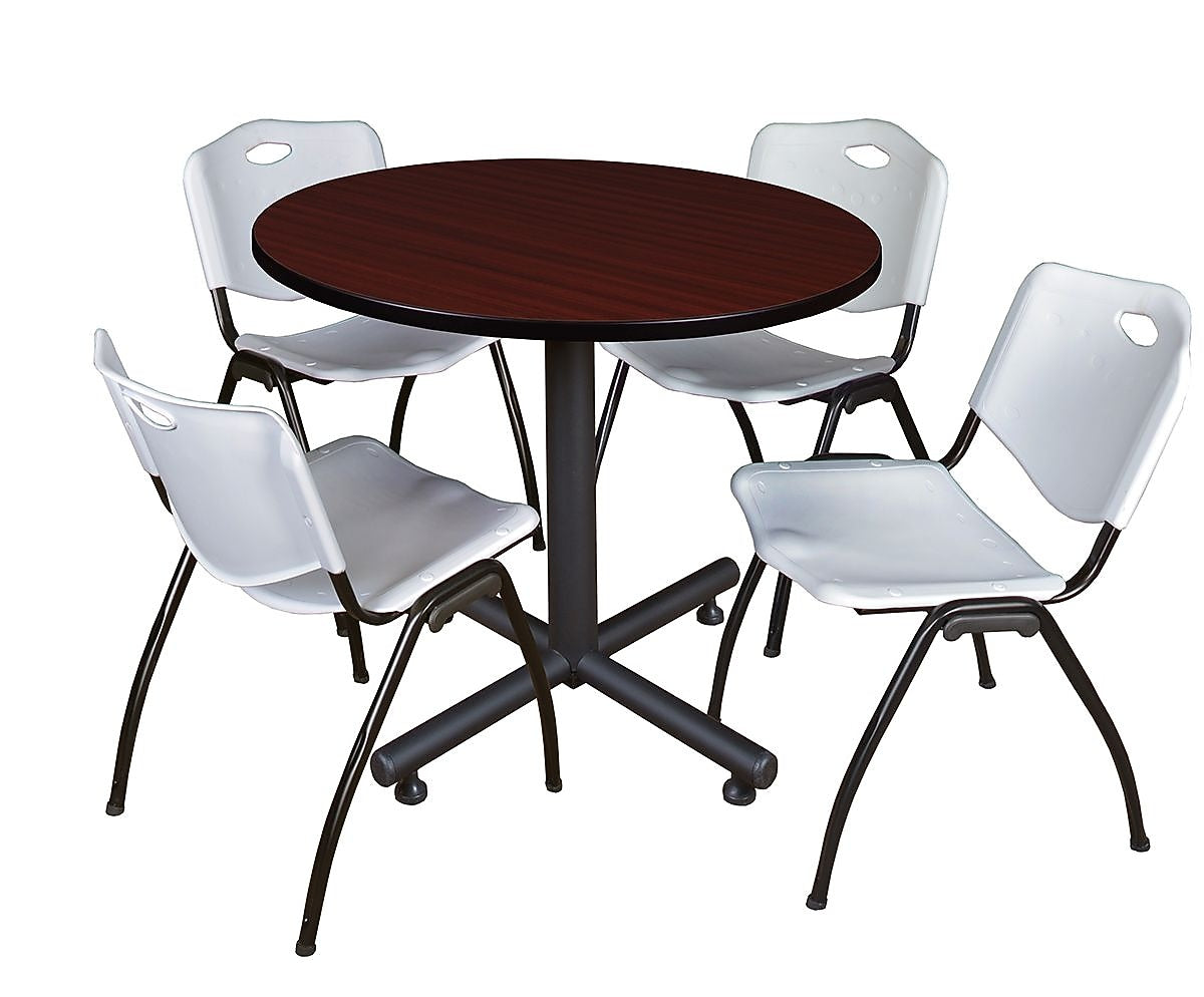 Regency 42" Laminate Mahogany Round Training Rooms Table with 4 M Stacker Chairs, Gray (TKB42RNDMH47GY)