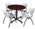 Regency 42" Laminate Mahogany Round Training Rooms Table with 4 M Stacker Chairs, Gray (TKB42RNDMH47GY)