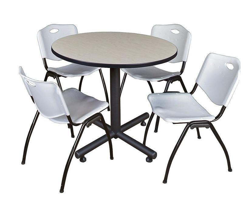 Regency 42-inch Round Laminate Maple Table with 4 M Stacker Chairs, Gray (TKB42RNDPL47GY)