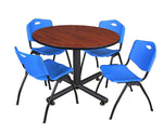 Regency 48" Round Table Cherry & Kobe Base with 4-M Stacker Chairs, Blue TKB48RNDCH47BE)