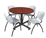 Regency Seating Kobe 48" Round Breakroom Table, Cherry & 4 'M' Stack Chairs, Grey (TKB48RNDCH47GY)