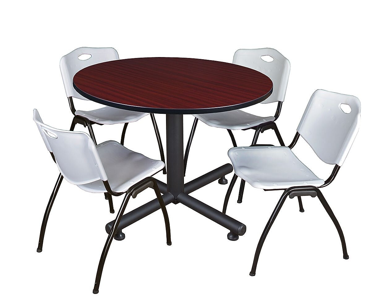 Regency 48" Laminate Round Lunch Room Table with 4 M Stacker Chairs, Gray (TKB48RNDMH47GY)