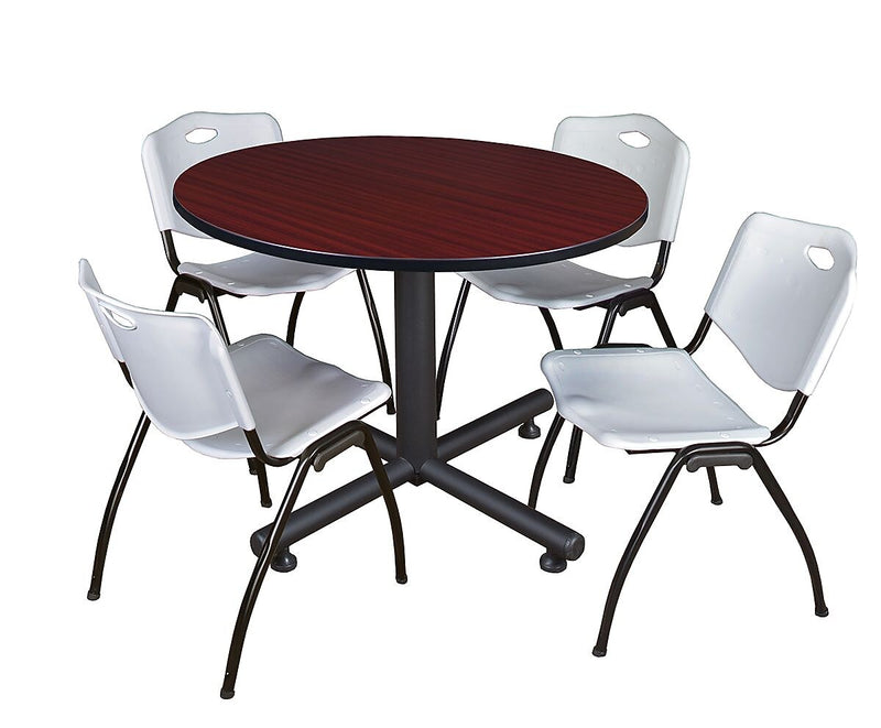Regency 48" Laminate Round Lunch Room Table with 4 M Stacker Chairs, Gray (TKB48RNDMH47GY)
