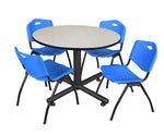 Regency 48-inch Round Laminate Maple & Kobe Base Table With 4 M Stacker Chairs, Blue (TKB48RNDPL47BE)