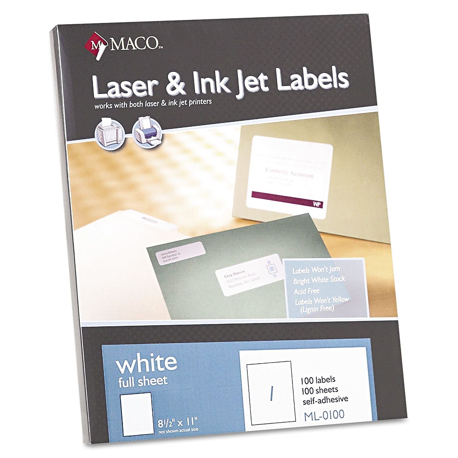 Maco® White Multipurpose Labels, 8 1/2 x 11, 100/Box (ML0100)