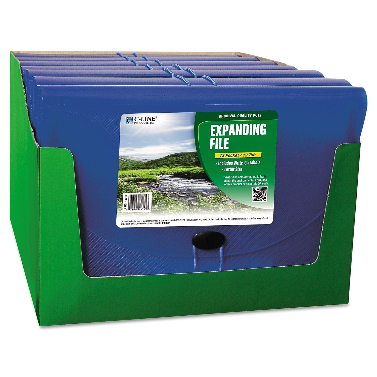C-Line Standard Plastic Accordion File, 13 Pocket, Letter, Blue (CLI48315)