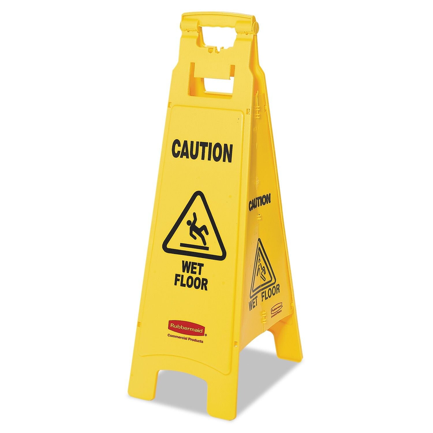 Rubbermaid® Commercial "Caution Wet Floor" 4-Sided Floor Sign, 12 " x 38 ", Plastic, Yellow, Each (RCP 6114-77 YEL)