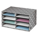 Decorative Eight Compartment Literature Sorter, Letter Size, White/Black Brocade